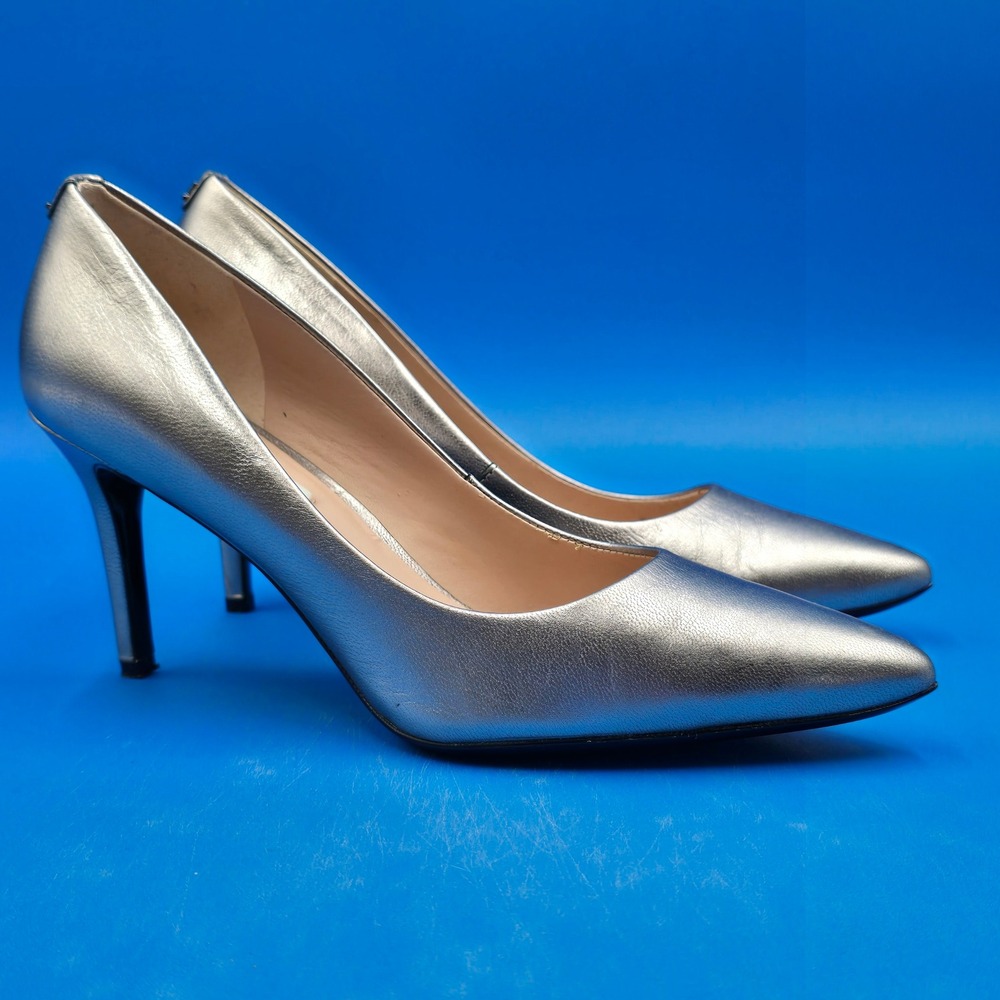 Karl Lagerfeld Paris Royale Metallic Silver‎ Leather Pointed Toe Pumps 8M 38.5